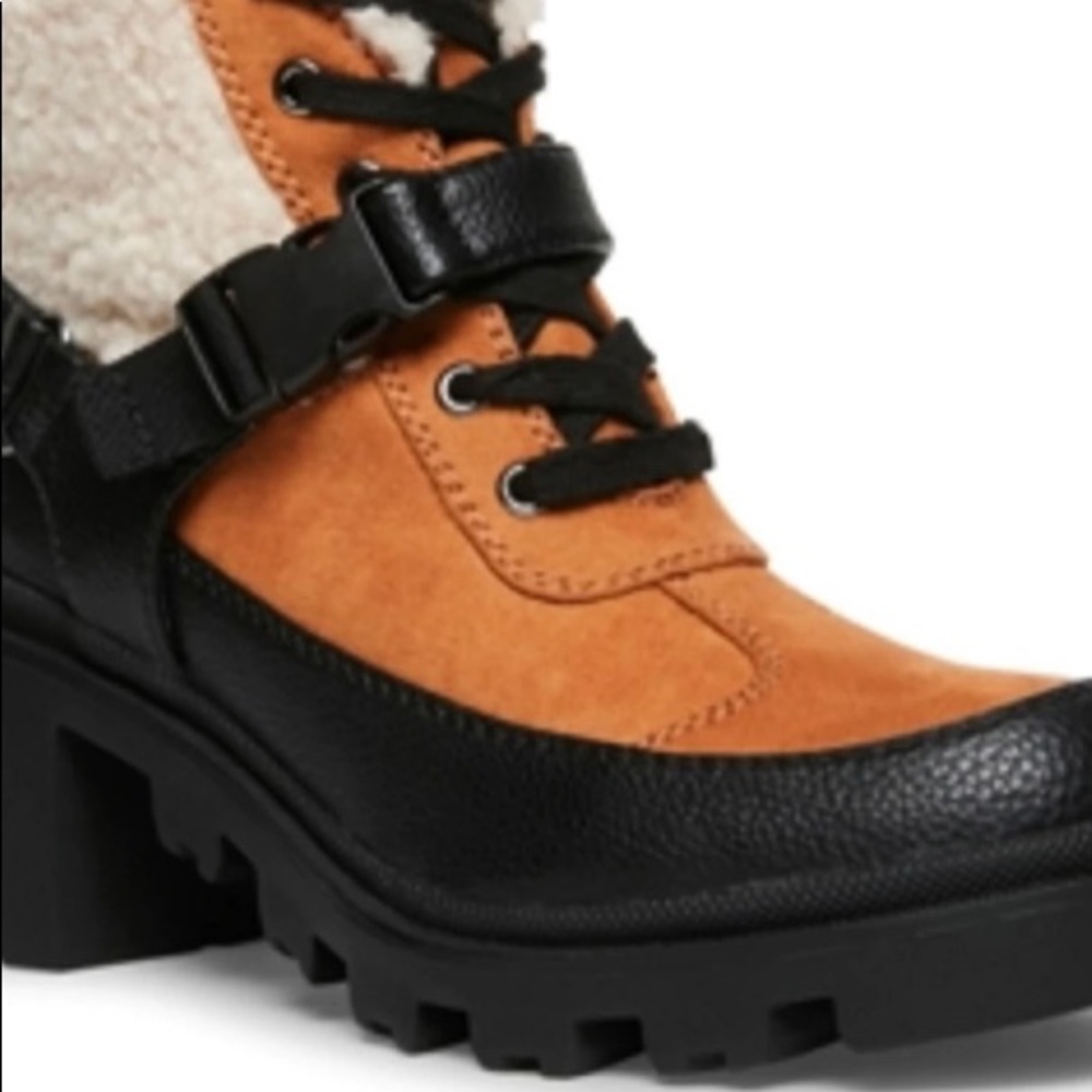 Madden Girl Women's Doreen Faux-Fur Lug Sole Hiker Booteis Taupe 5.5